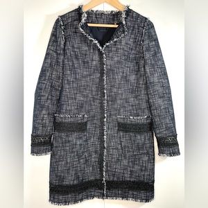 Elie Tahari navy tweed long blazer